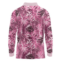 Hawaii Pink Tropical Leaves Long Sleeve Polo Shirt - Polynesian Pride