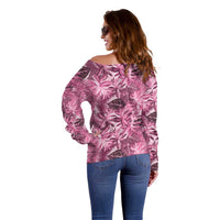 Hawaii Pink Tropical Leaves Off Shoulder Sweater - Polynesian Pride