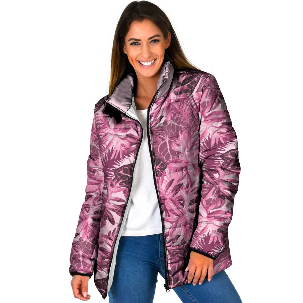 Hawaii Pink Tropical Leaves Padded Jacket LT01 Women Pink - Polynesian Pride