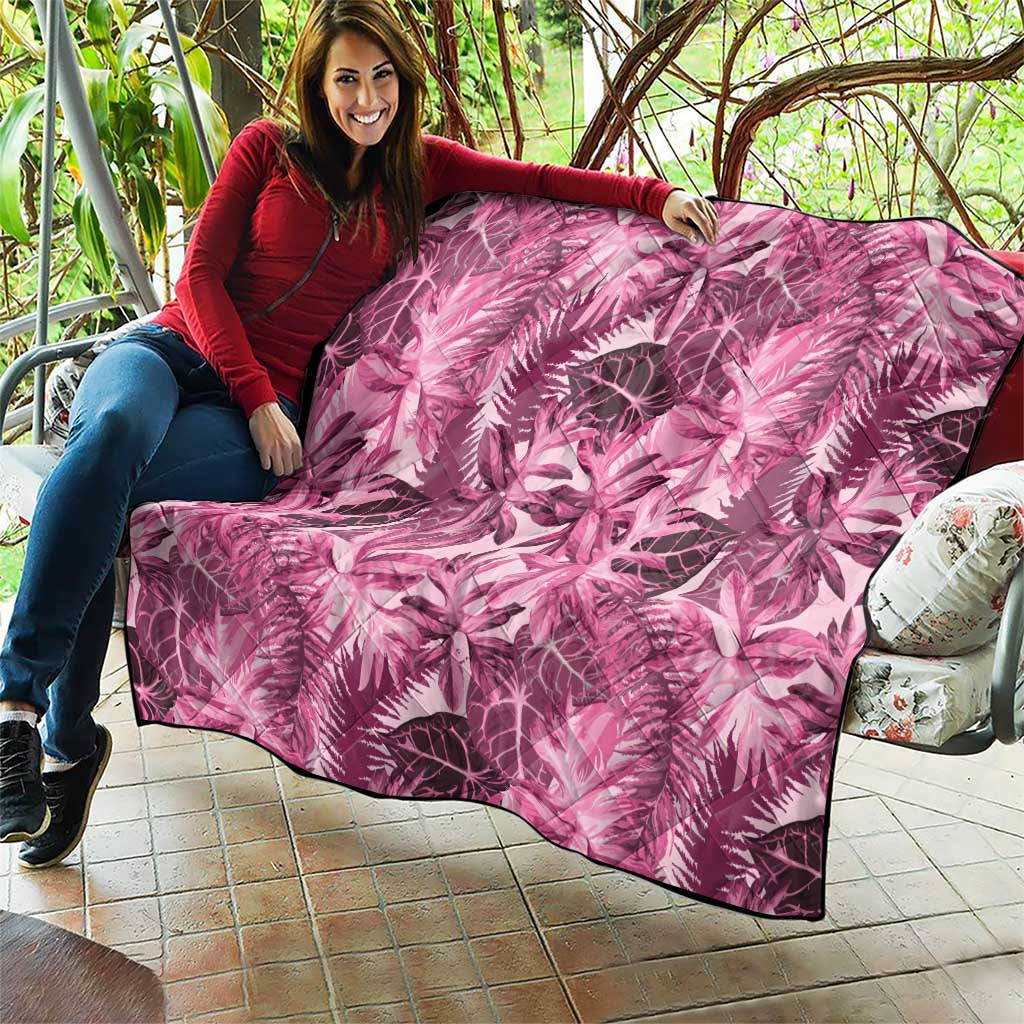 Hawaii Pink Tropical Leaves Quilt - Polynesian Pride