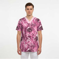 Hawaii Pink Tropical Leaves Scrub Top - Polynesian Pride