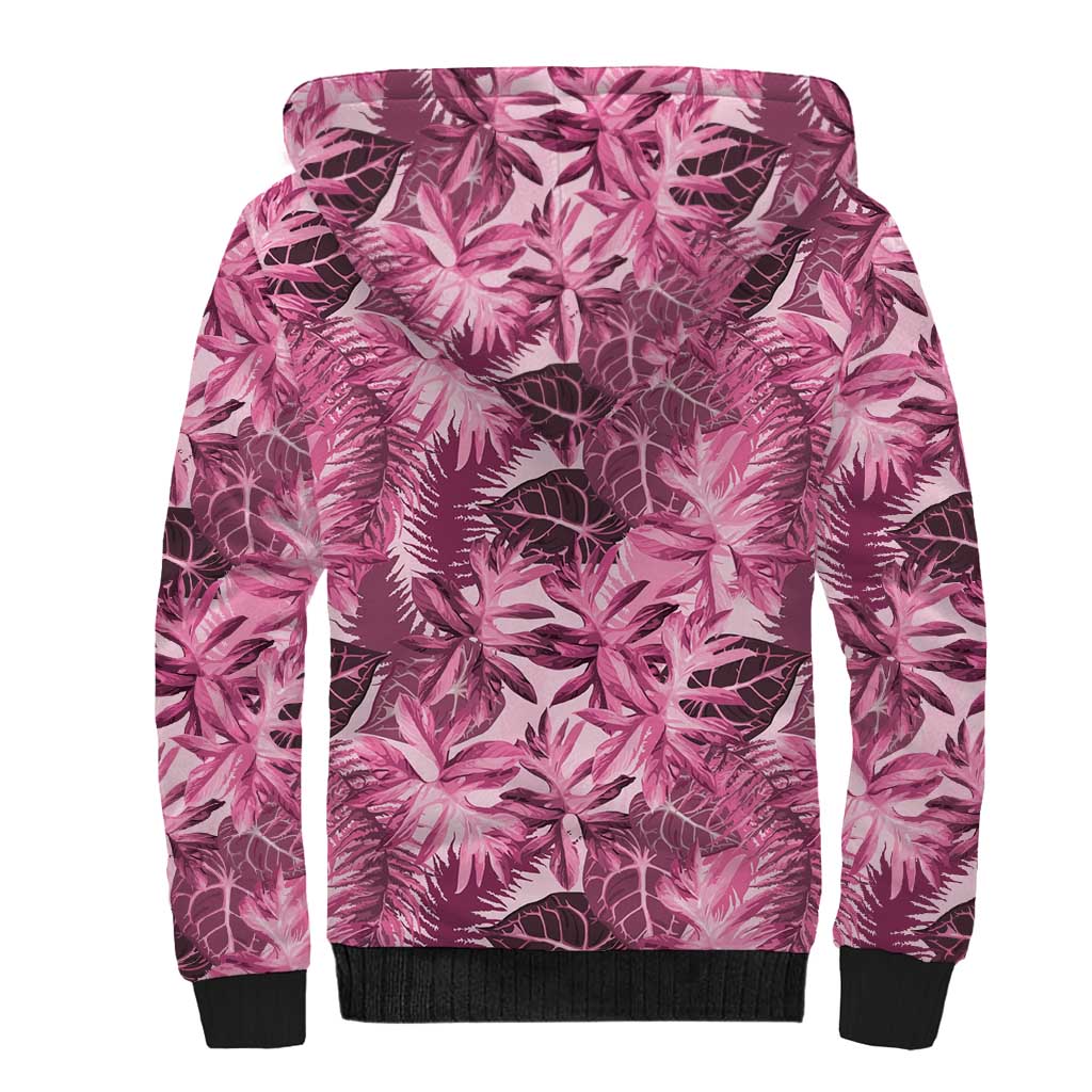 Hawaii Pink Tropical Leaves Sherpa Hoodie - Polynesian Pride