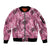 Hawaii Pink Tropical Leaves Sleeve Zip Bomber Jacket - Polynesian Pride