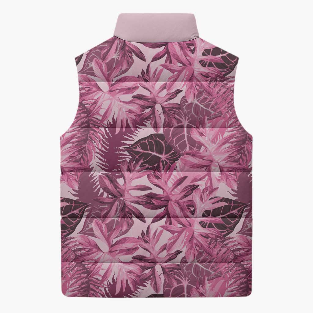 Hawaii Pink Tropical Leaves Sleeveless Puffer Jacket LT01 - Polynesian Pride