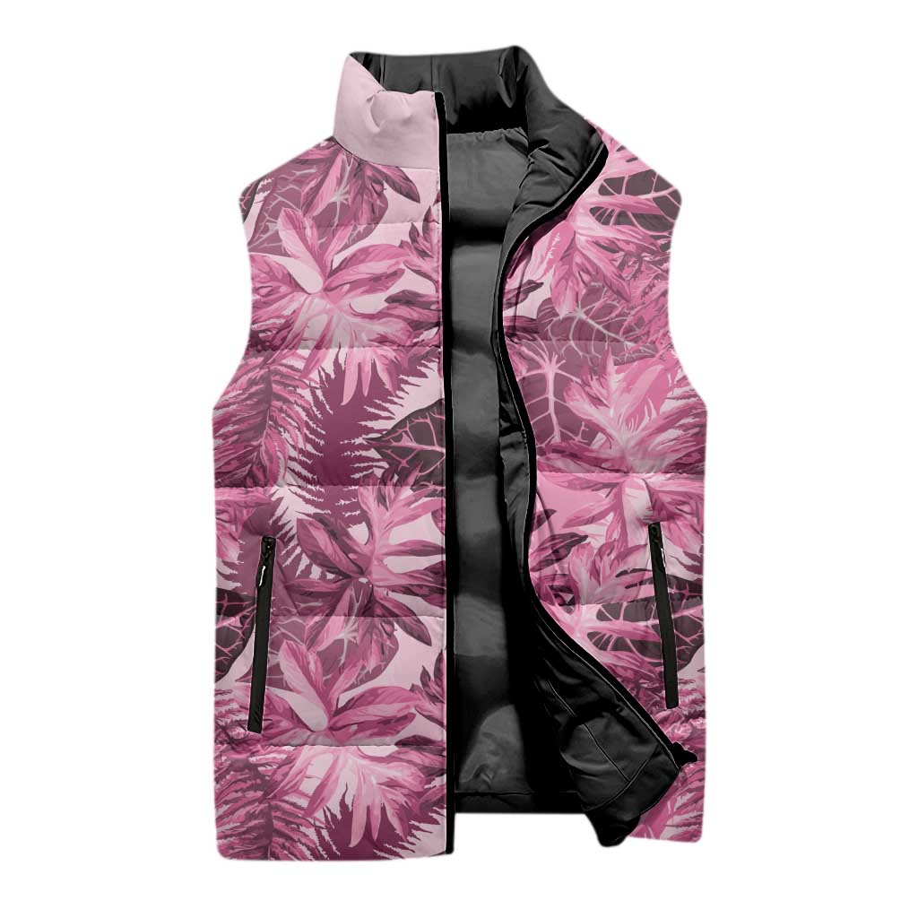 Hawaii Pink Tropical Leaves Sleeveless Puffer Jacket LT01 - Polynesian Pride
