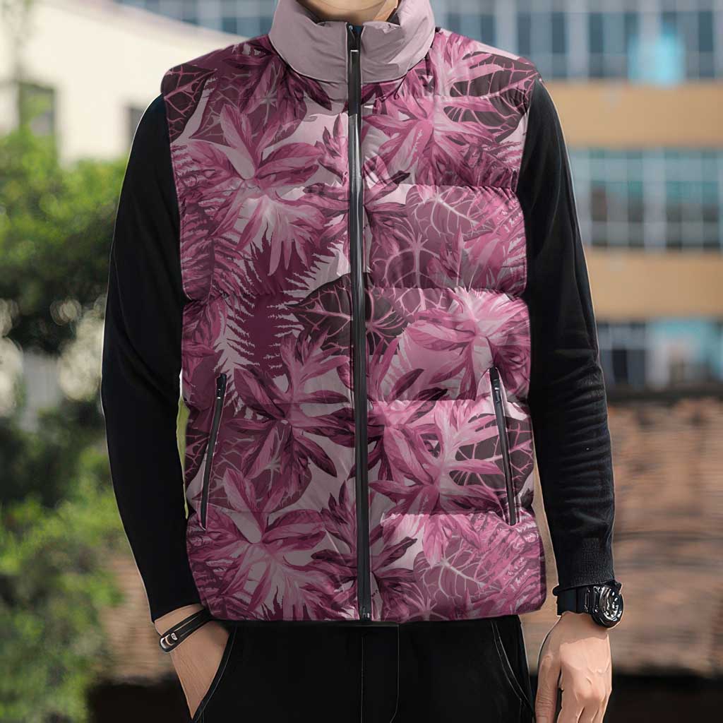 Hawaii Pink Tropical Leaves Sleeveless Puffer Jacket LT01 - Polynesian Pride