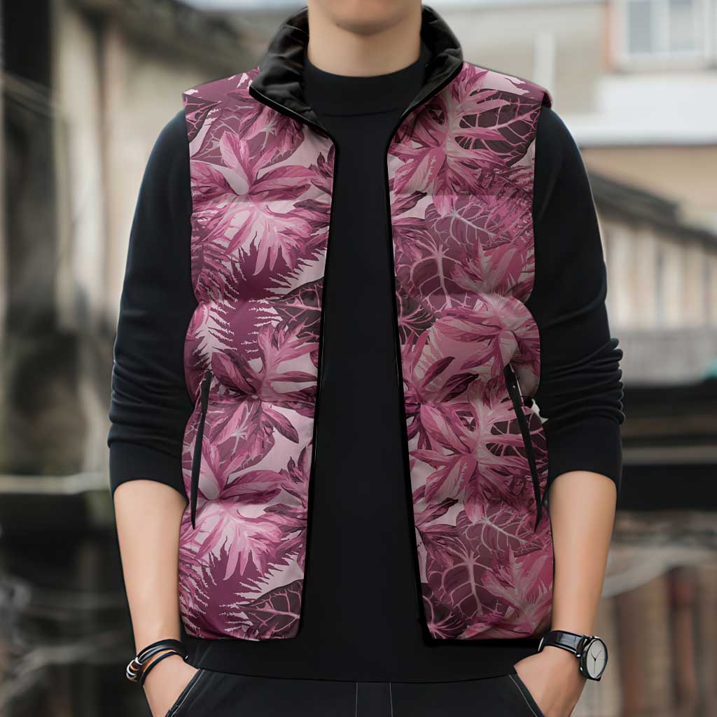 Hawaii Pink Tropical Leaves Sleeveless Puffer Jacket LT01 - Polynesian Pride