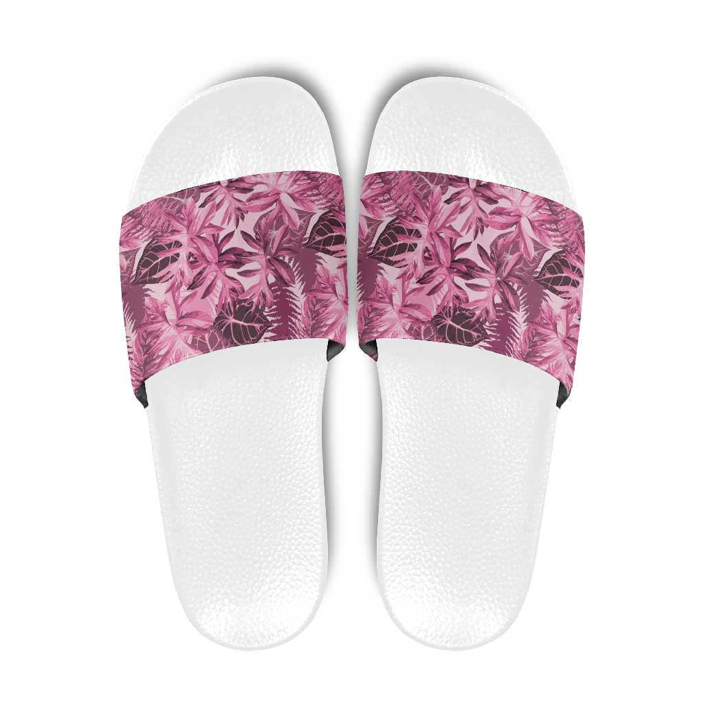 Hawaii Pink Tropical Leaves Slide Sandals - Polynesian Pride