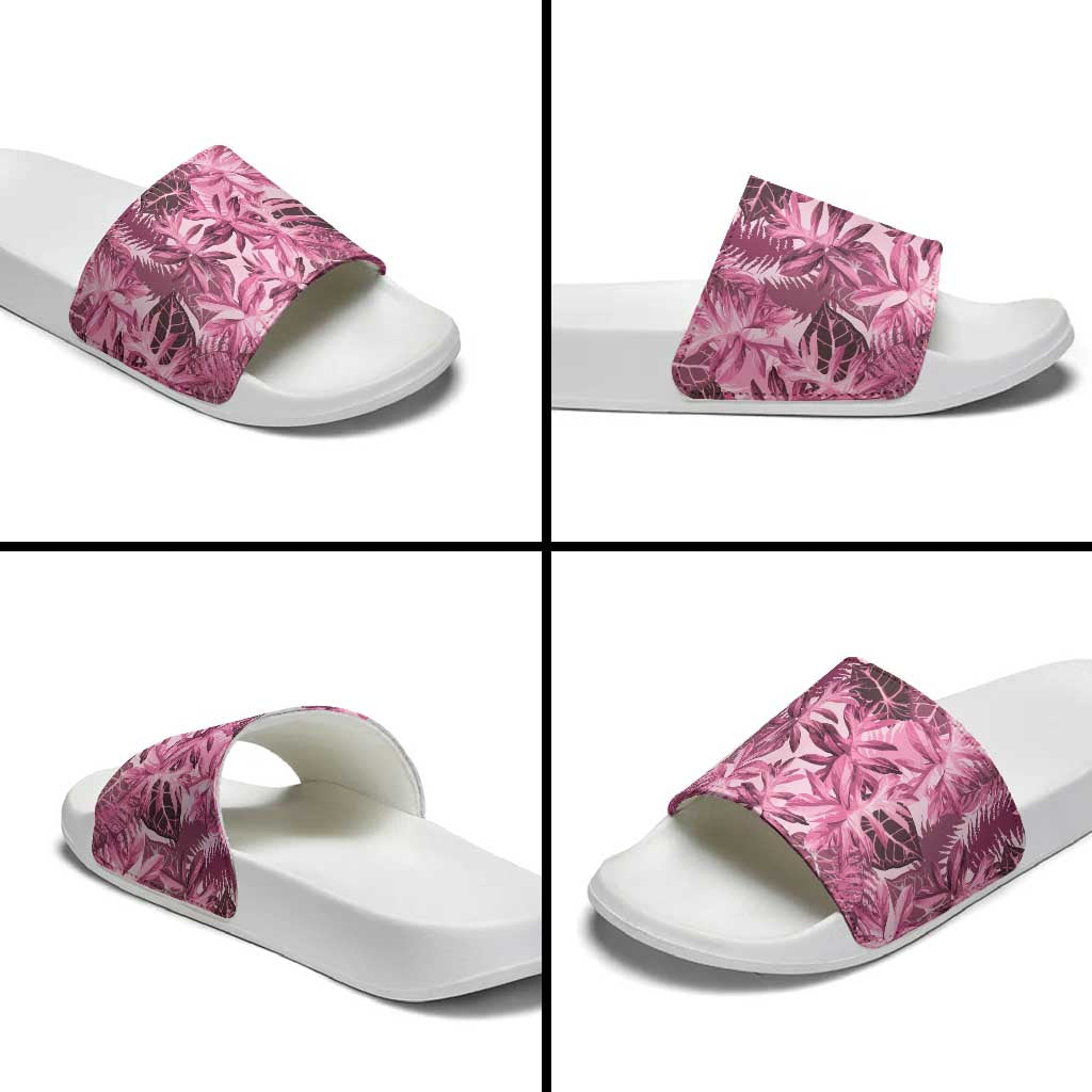 Hawaii Pink Tropical Leaves Slide Sandals - Polynesian Pride