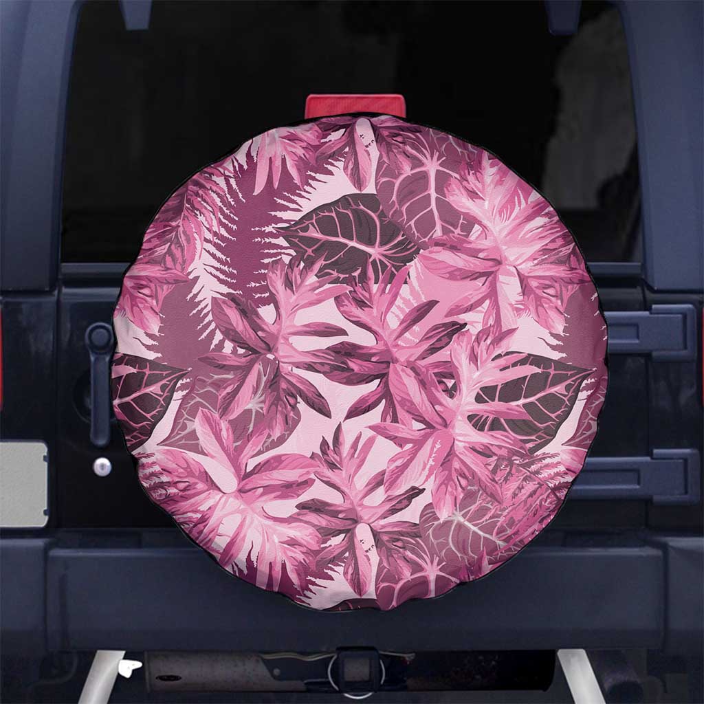 Hawaii Pink Tropical Leaves Spare Tire Cover - Polynesian Pride