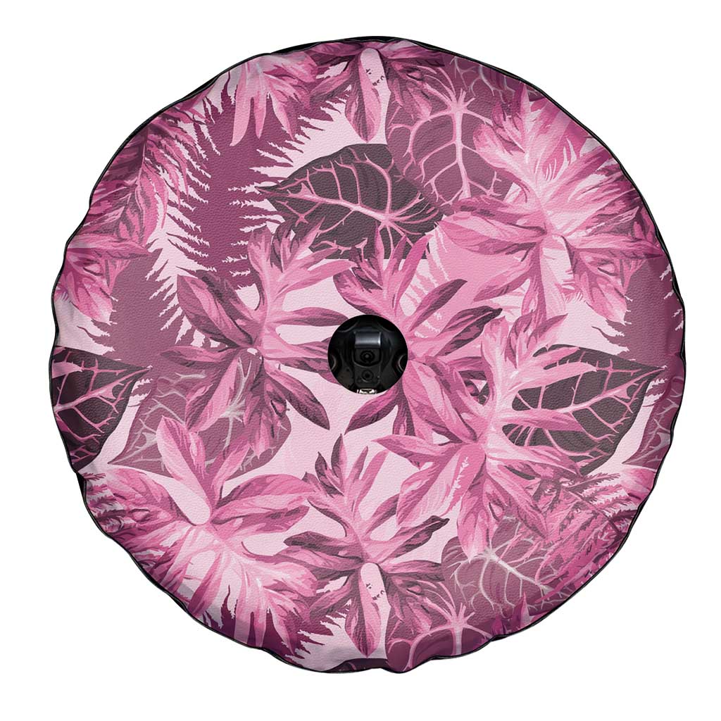 Hawaii Pink Tropical Leaves Spare Tire Cover - Polynesian Pride