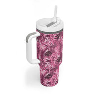 Hawaii Pink Tropical Leaves Tumbler With Handle - Polynesian Pride