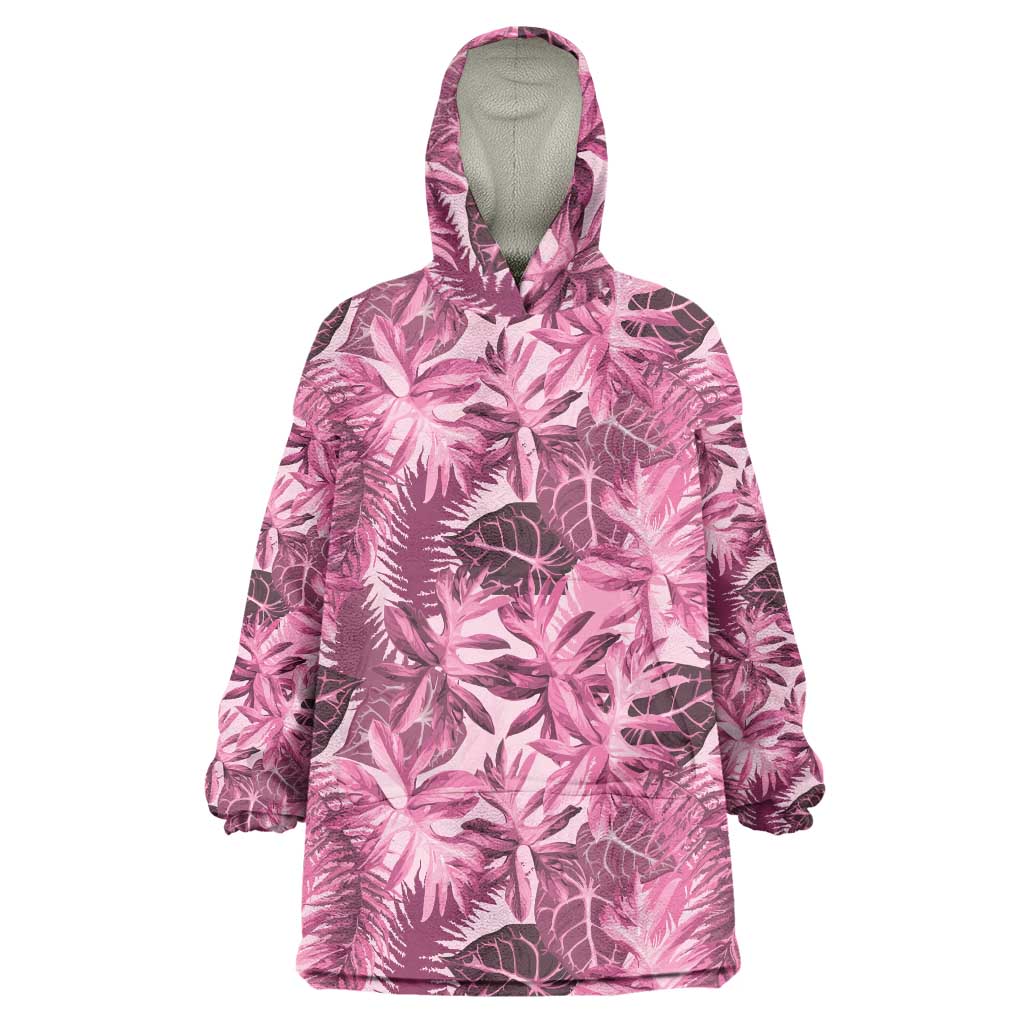 Hawaii Pink Tropical Leaves Wearable Blanket Hoodie - Polynesian Pride