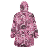Hawaii Pink Tropical Leaves Wearable Blanket Hoodie - Polynesian Pride