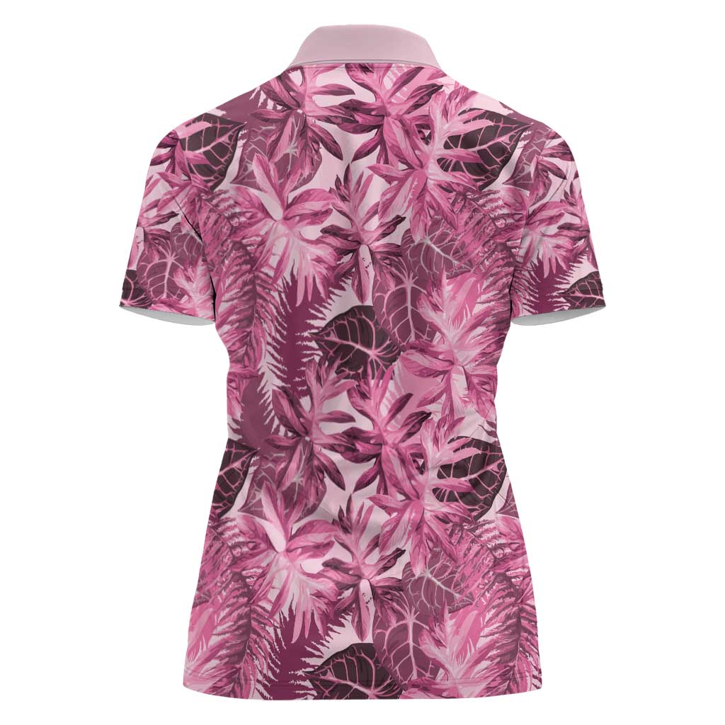 Hawaii Pink Tropical Leaves Women Polo Shirt - Polynesian Pride