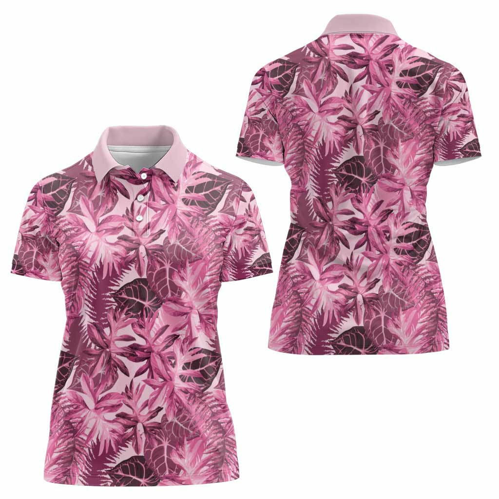 Hawaii Pink Tropical Leaves Women Polo Shirt - Polynesian Pride