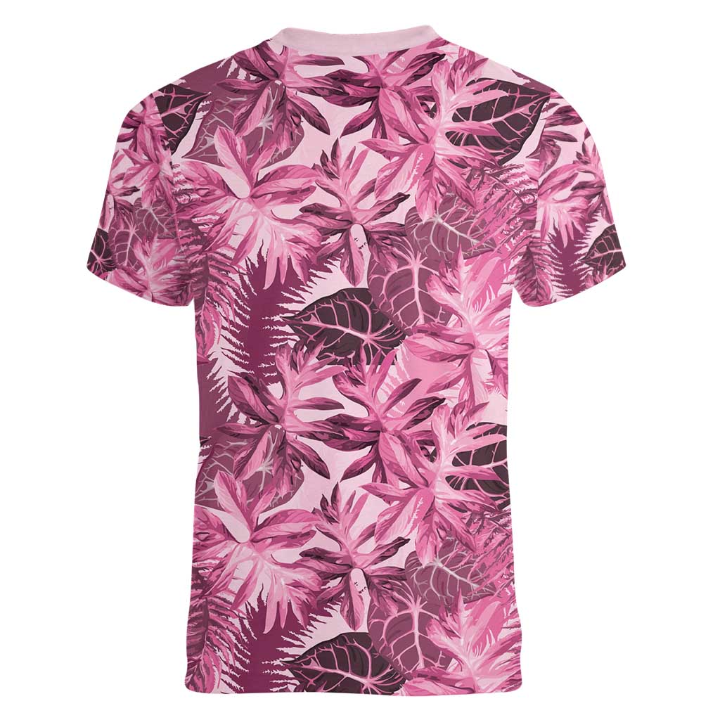 Hawaii Pink Tropical Leaves Women V-Neck T-Shirt - Polynesian Pride