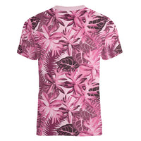 Hawaii Pink Tropical Leaves Women V-Neck T-Shirt - Polynesian Pride