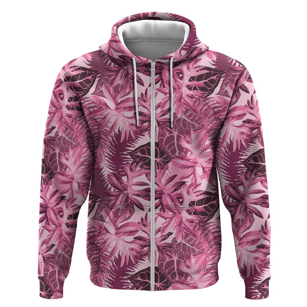 Hawaii Pink Tropical Leaves Zip Hoodie - Polynesian Pride