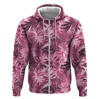 Hawaii Pink Tropical Leaves Zip Hoodie - Polynesian Pride