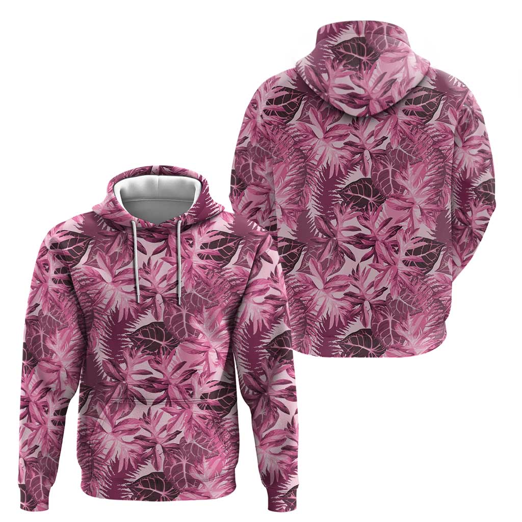 Hawaii Pink Tropical Leaves Zip Hoodie - Polynesian Pride