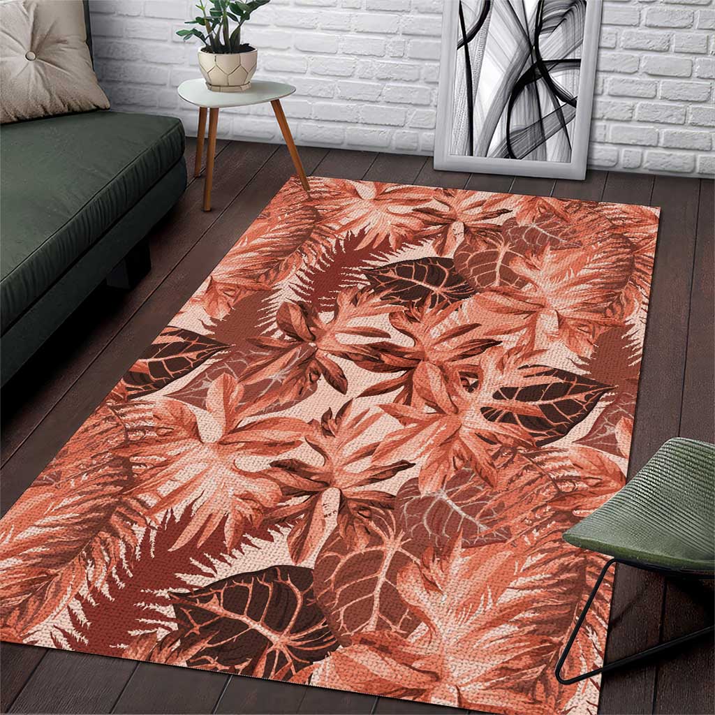 Hawaii Red Brown Tropical Leaves Area Rug - Polynesian Pride