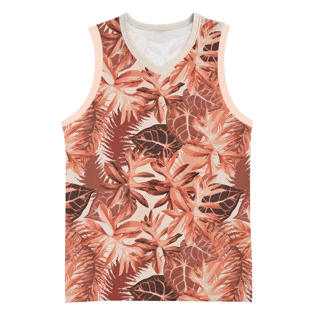Hawaii Red Brown Tropical Leaves Basketball Jersey LT01 Unisex Brown - Polynesian Pride