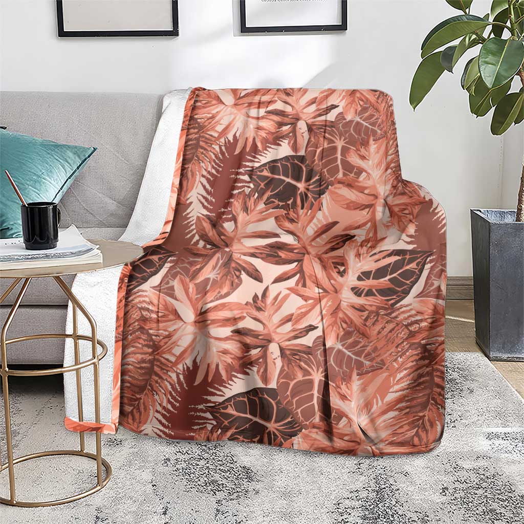 Hawaii Red Brown Tropical Leaves Blanket - Polynesian Pride