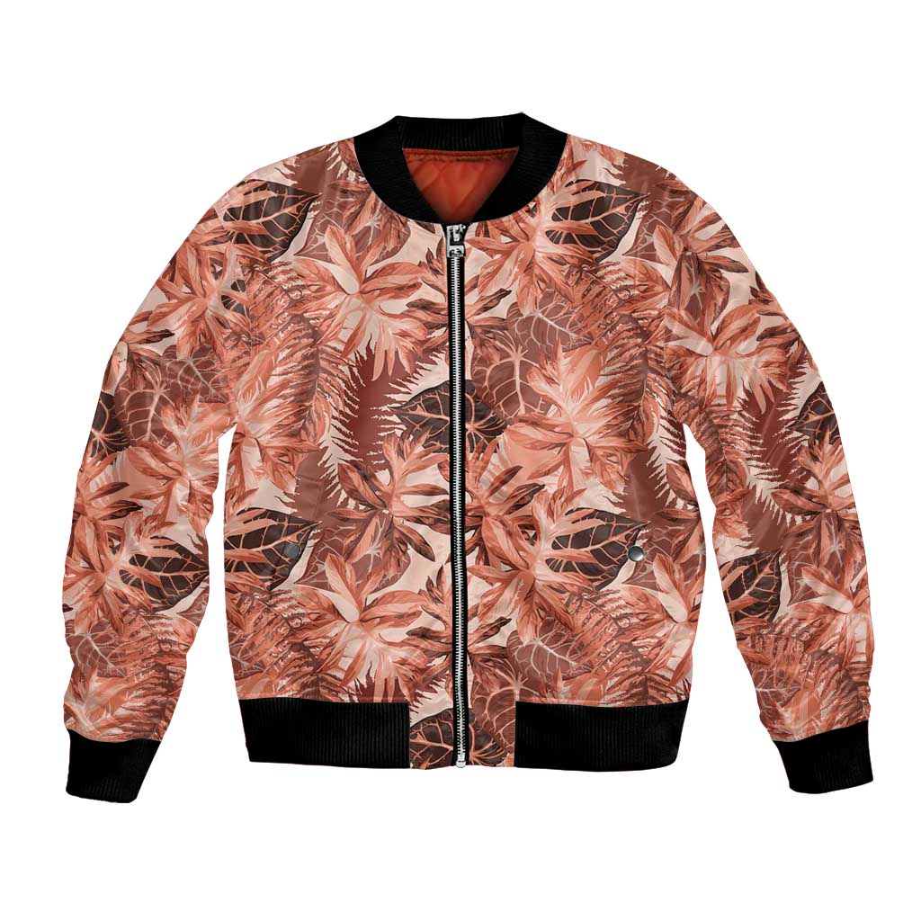 Hawaii Red Brown Tropical Leaves Bomber Jacket - Polynesian Pride