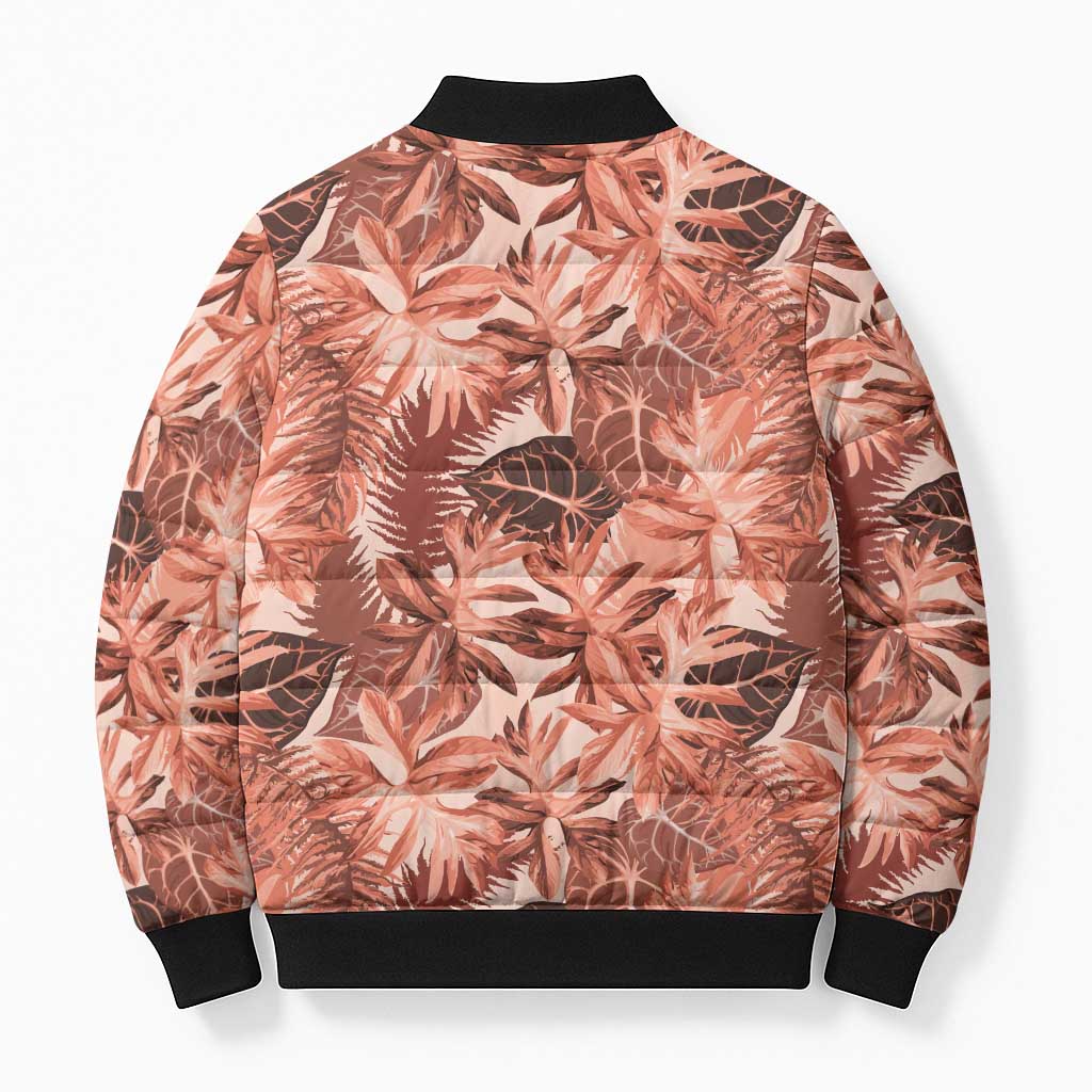 Hawaii Red Brown Tropical Leaves Bomber Puffer Jacket LT01 - Polynesian Pride