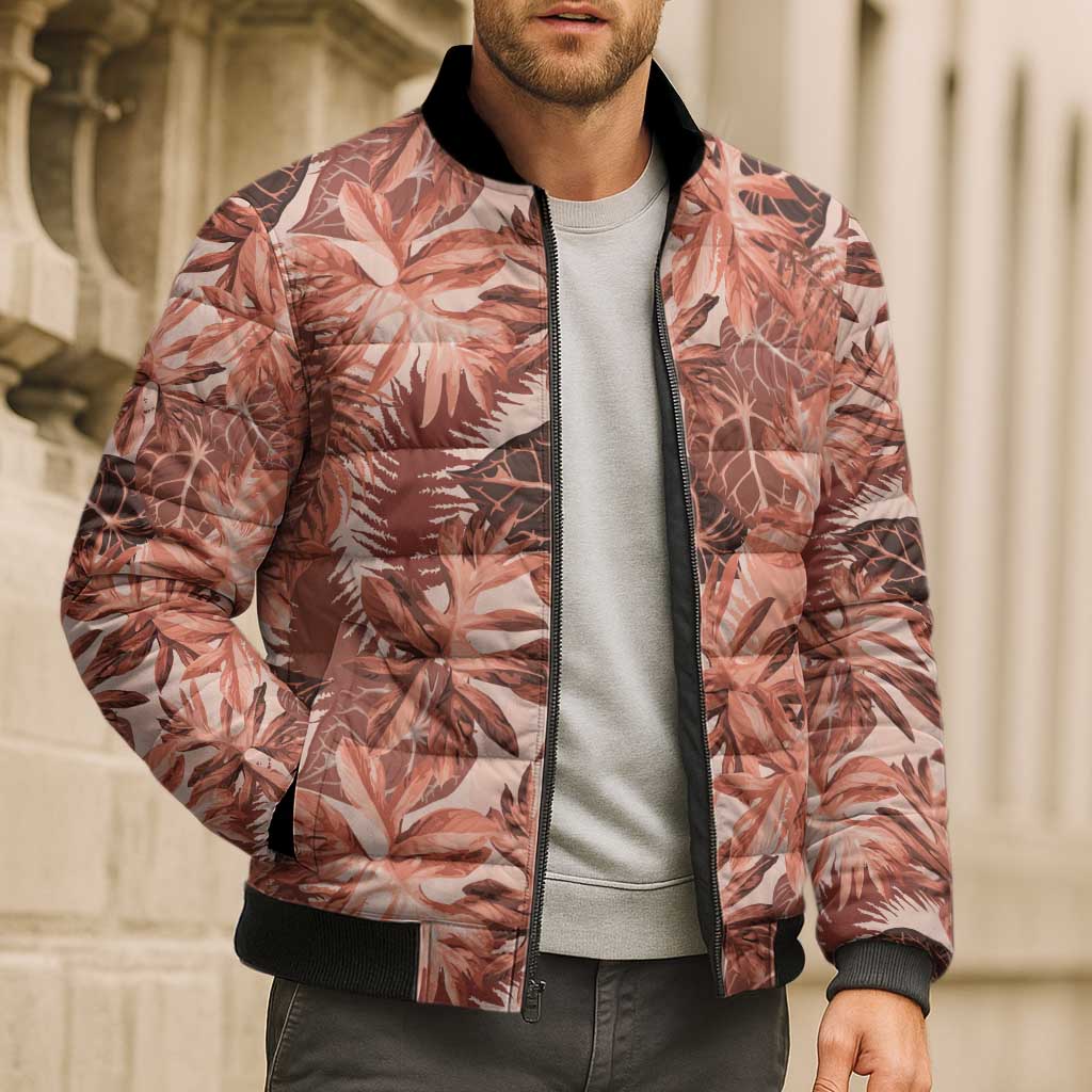 Hawaii Red Brown Tropical Leaves Bomber Puffer Jacket LT01 - Polynesian Pride