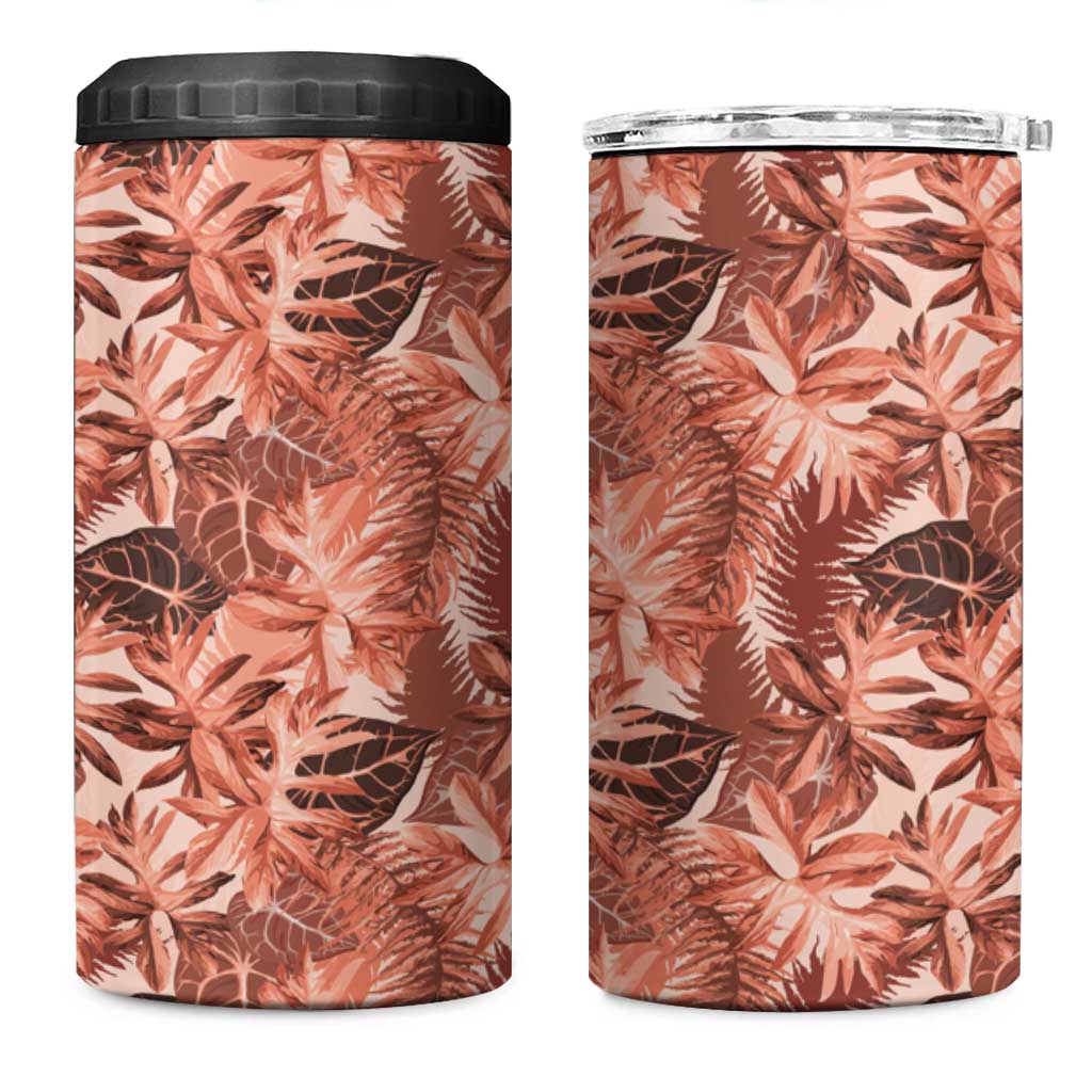 Hawaii Red Brown Tropical Leaves 4 in 1 Can Cooler Tumbler - Polynesian Pride