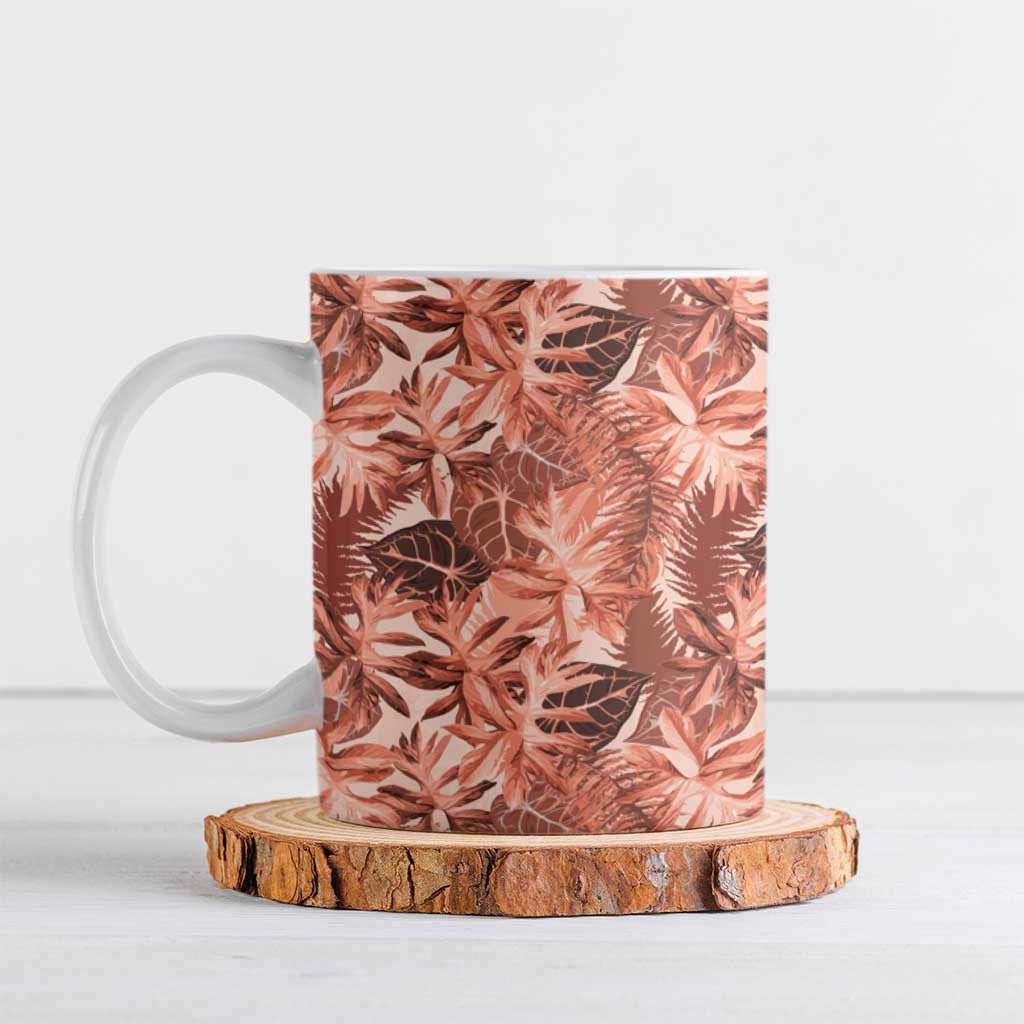 Hawaii Red Brown Tropical Leaves Ceramic Mug LT01 Brown - Polynesian Pride