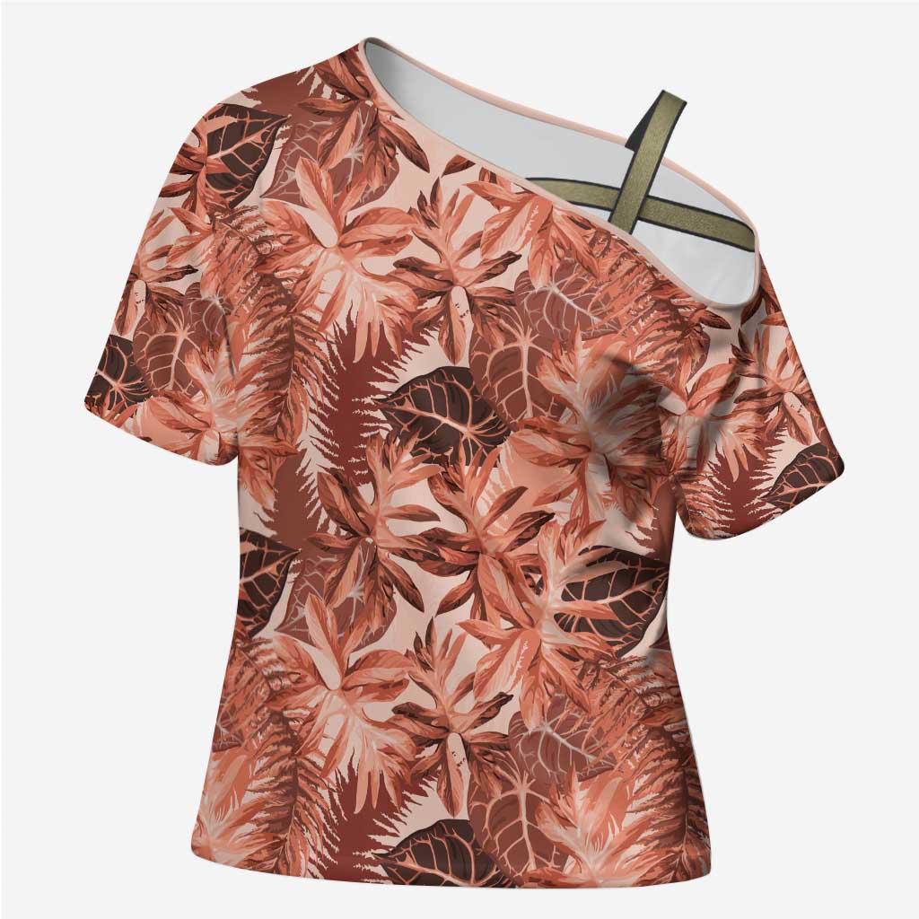 Hawaii Red Brown Tropical Leaves Cross Shoulder Shirt LT01 Female Brown - Polynesian Pride