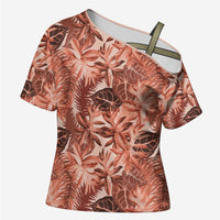 Hawaii Red Brown Tropical Leaves Cross Shoulder Shirt LT01 Female Brown - Polynesian Pride
