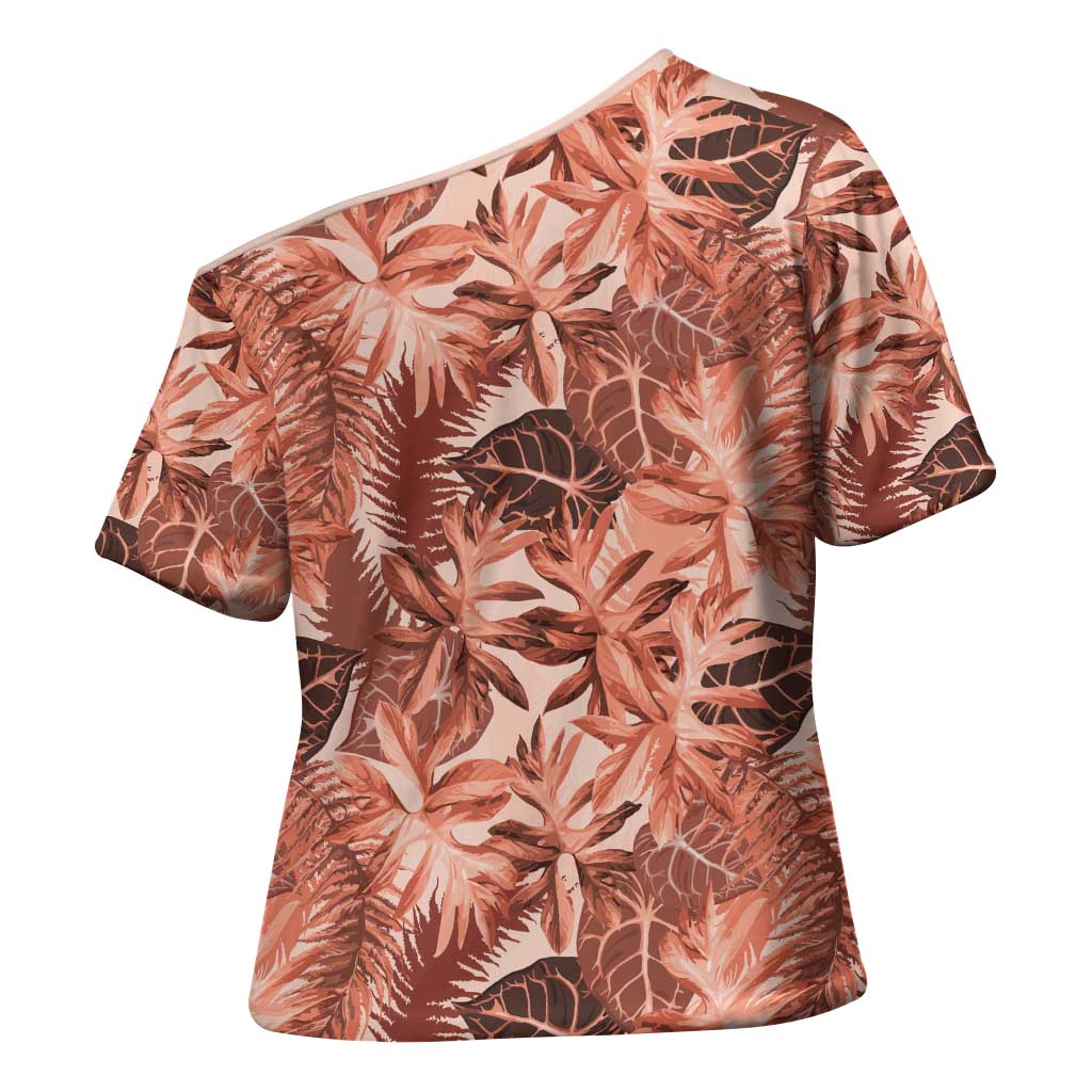 Hawaii Red Brown Tropical Leaves Cross Shoulder Shirt LT01 - Polynesian Pride