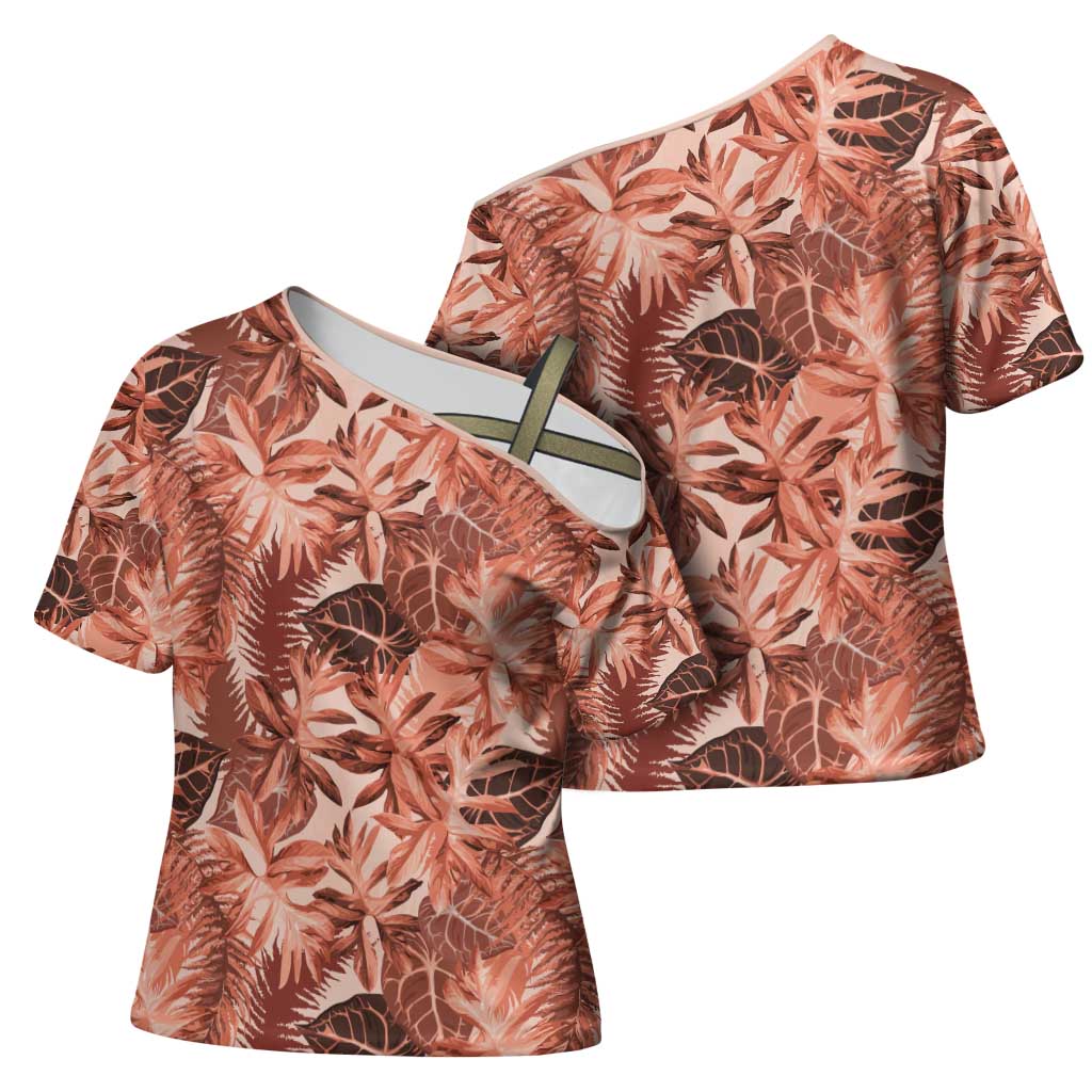 Hawaii Red Brown Tropical Leaves Cross Shoulder Shirt LT01 - Polynesian Pride