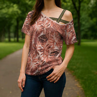 Hawaii Red Brown Tropical Leaves Cross Shoulder Shirt LT01 - Polynesian Pride