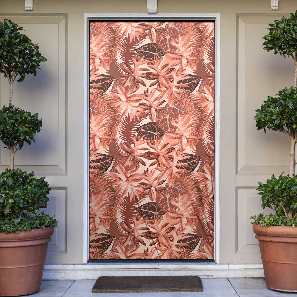 Hawaii Red Brown Tropical Leaves Door Cover - Polynesian Pride