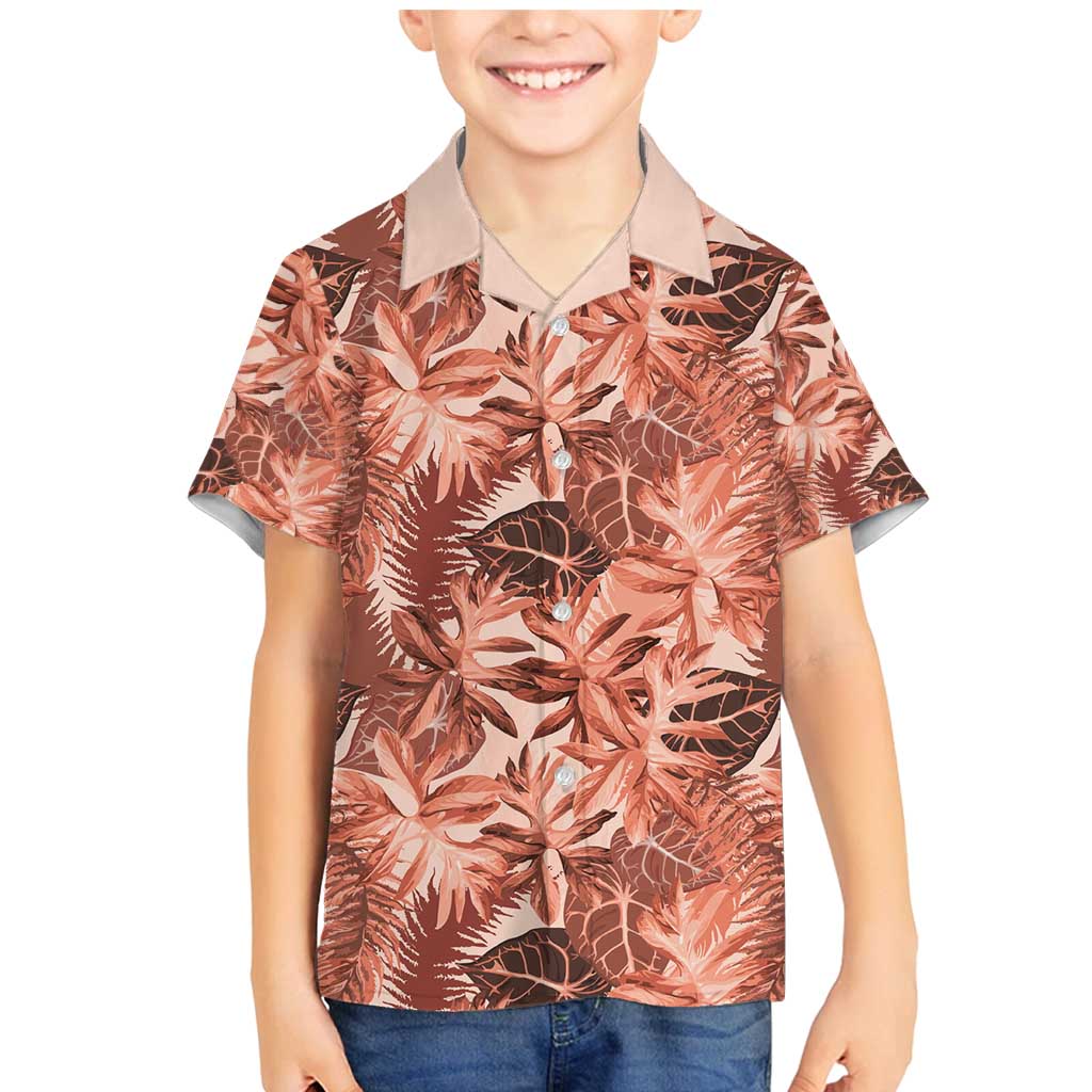 Hawaii Red Brown Tropical Leaves Family Matching Mermaid Dress and Hawaiian Shirt - Polynesian Pride