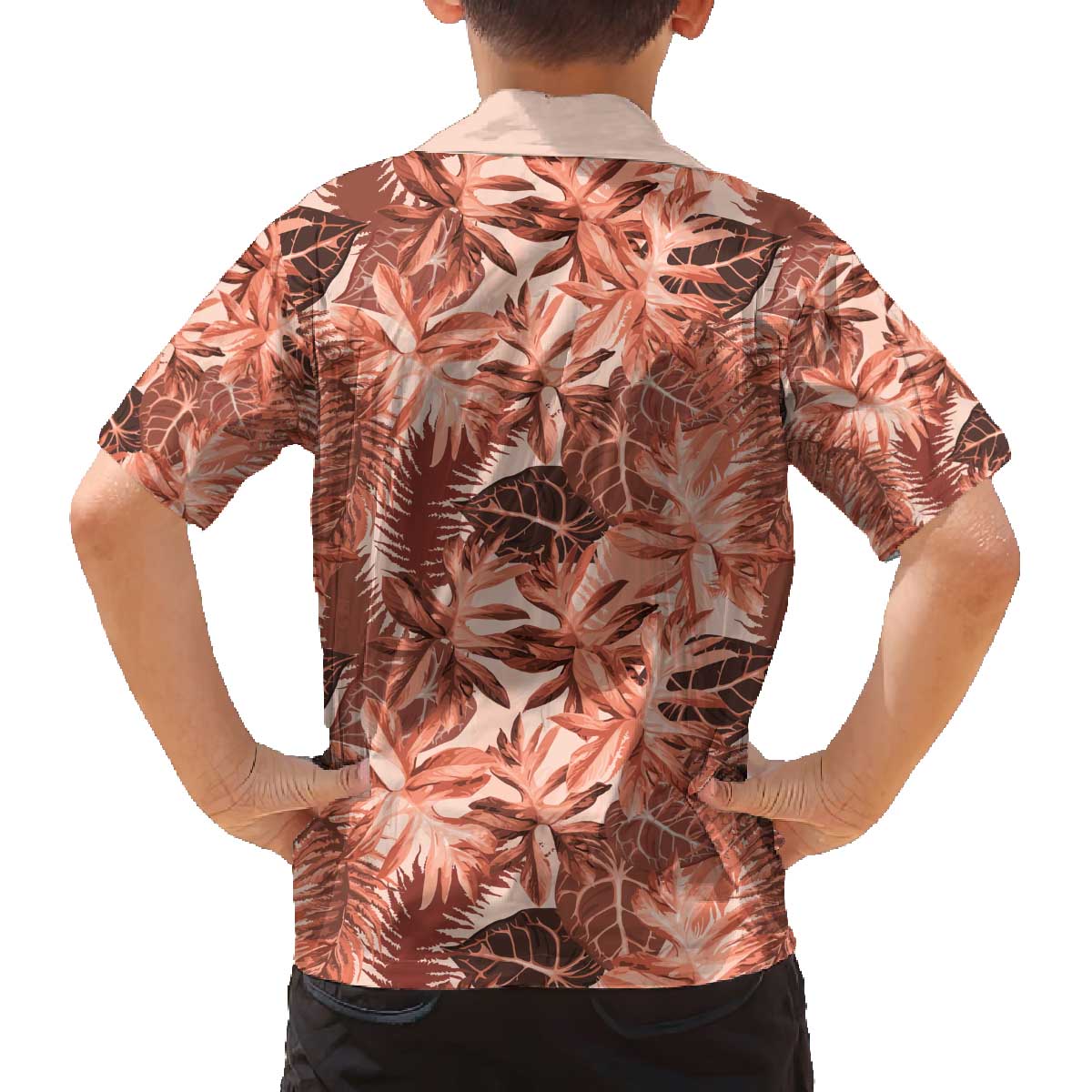 Hawaii Red Brown Tropical Leaves Family Matching Off The Shoulder Long Sleeve Dress and Hawaiian Shirt - Polynesian Pride