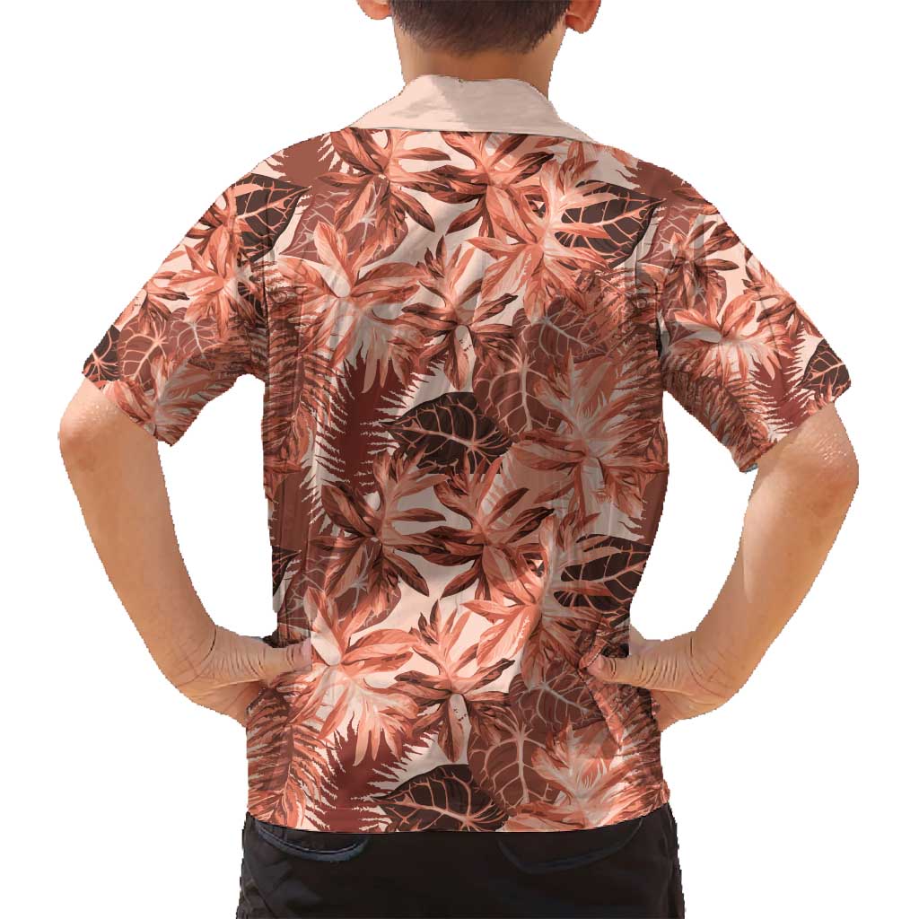 Hawaii Red Brown Tropical Leaves Family Matching Off Shoulder Short Dress and Hawaiian Shirt - Polynesian Pride