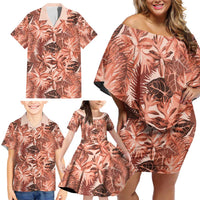 Hawaii Red Brown Tropical Leaves Family Matching Off Shoulder Short Dress and Hawaiian Shirt - Polynesian Pride