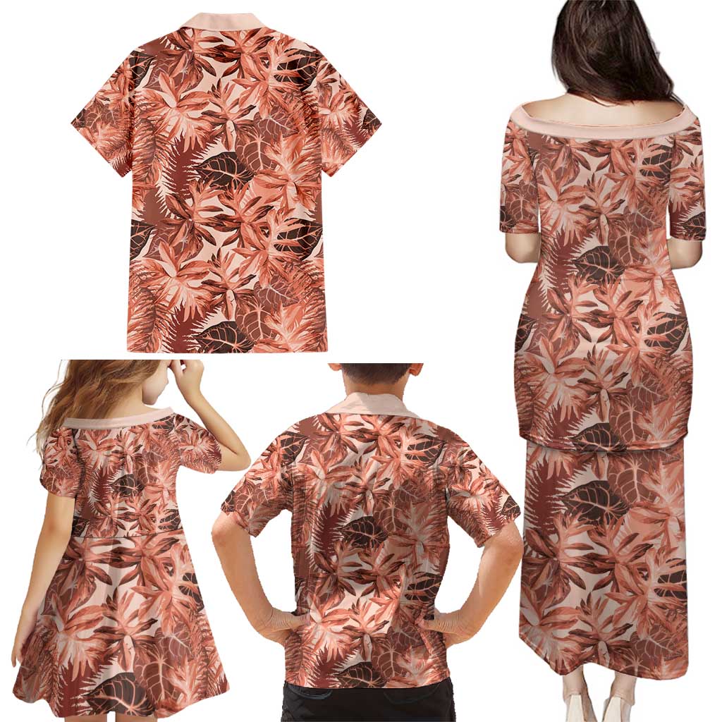 Hawaii Red Brown Tropical Leaves Family Matching Puletasi and Hawaiian Shirt - Polynesian Pride
