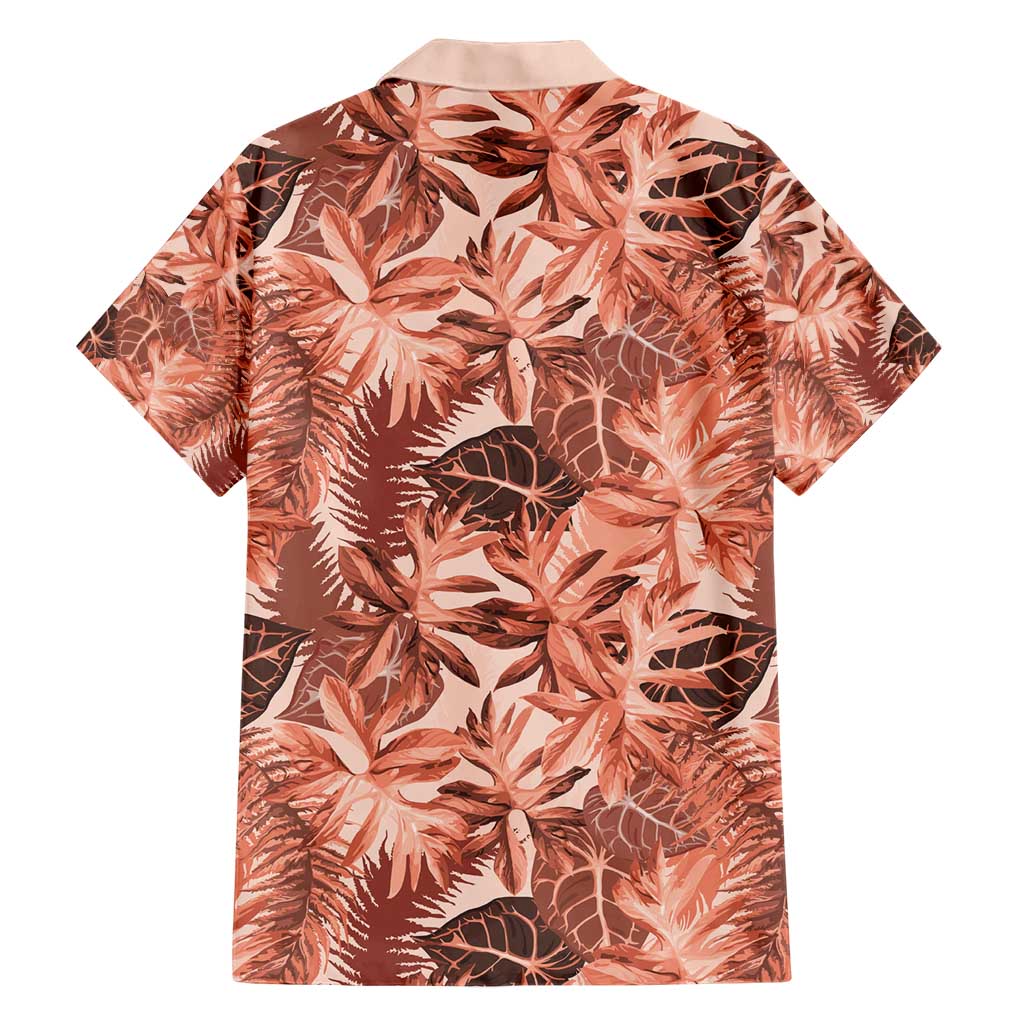 Hawaii Red Brown Tropical Leaves Family Matching Short Sleeve Bodycon Dress and Hawaiian Shirt - Polynesian Pride