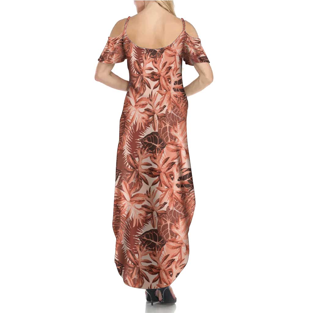 Hawaii Red Brown Tropical Leaves Family Matching Summer Maxi Dress and Hawaiian Shirt - Polynesian Pride