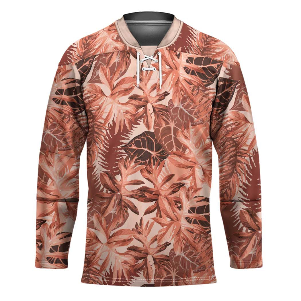 Hawaii Red Brown Tropical Leaves Hockey Jersey - Polynesian Pride