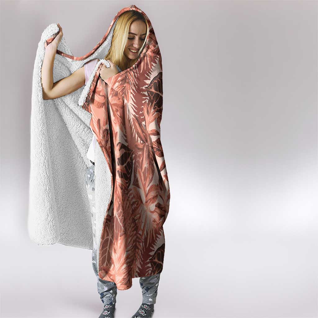 Hawaii Red Brown Tropical Leaves Hooded Blanket - Polynesian Pride