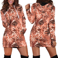 Hawaii Red Brown Tropical Leaves Hoodie Dress - Polynesian Pride