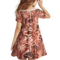 Hawaii Red Brown Tropical Leaves Kid Short Sleeve Dress - Polynesian Pride